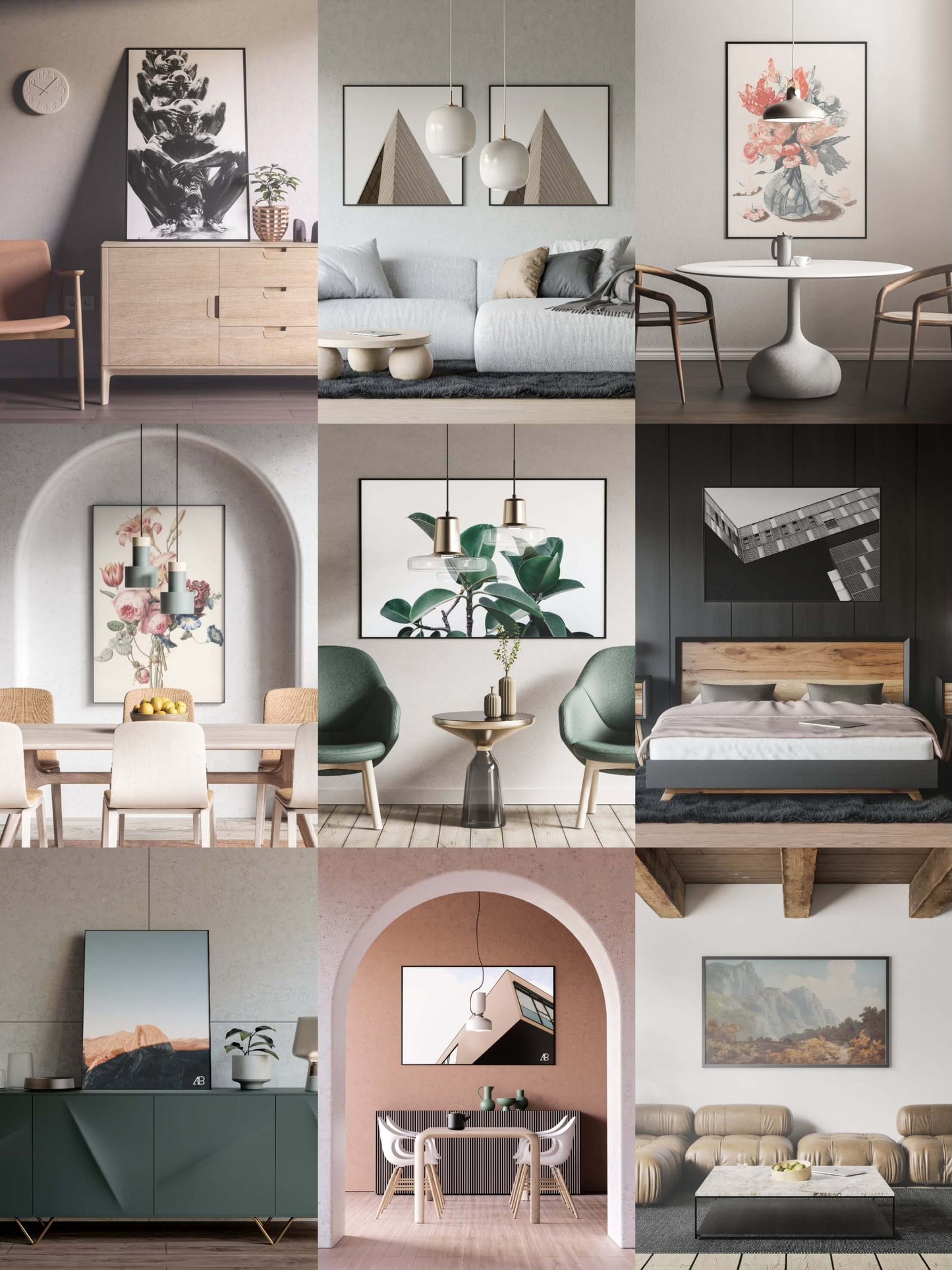 16 Frame Mockup PSD Bundle | Mega Photo Frames Mockup for Living Room | VI Landscape Scene Display Design Templates